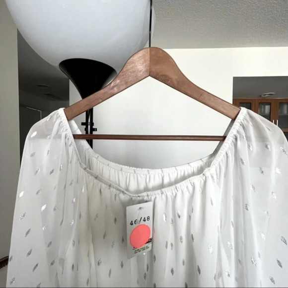 Dress midi large sleeves shoulders size 16 white silver NWT - Picture 4 of 4